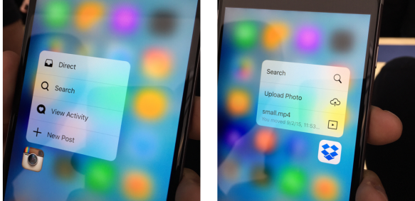 3D Touch on Dropbox and Instagram